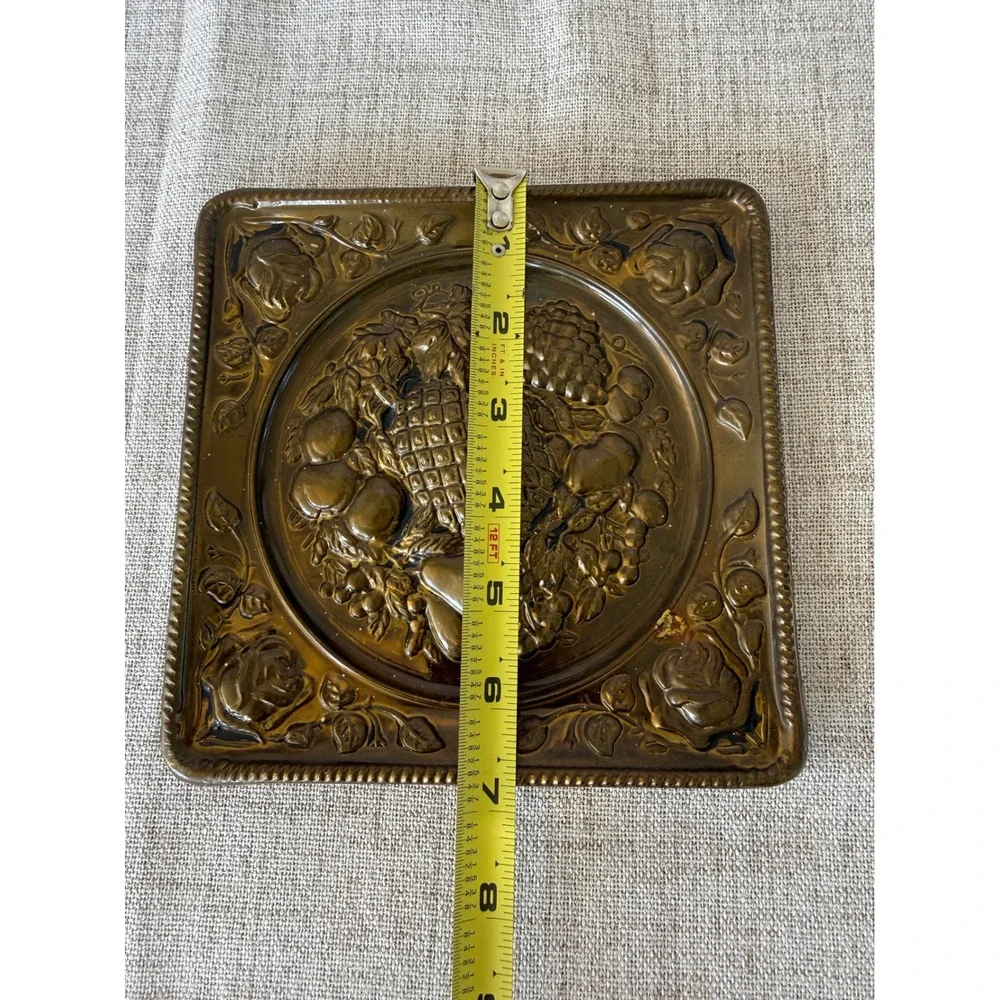 PERCO Brass Fruit Basket Wall Plaque 7in Gold Vintage Pineapple Grapes India